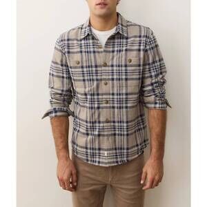 NEW MARINE LAYER austin pacifica stretch twill overshirt in taupe plaid